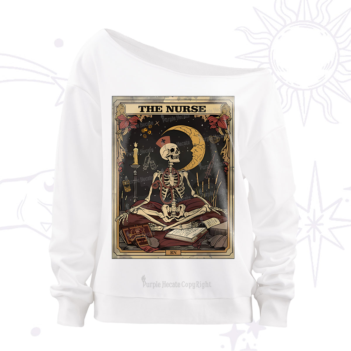 Purplehecate The Nurse Tarot Card Off The Shoulder Sweatshirt