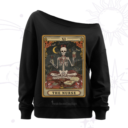 Purplehecate The Nurse Skeleton Tarot Off The Shoulder Sweatshirt