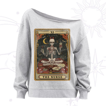 Purplehecate The Nurse Skeleton Tarot Off The Shoulder Sweatshirt