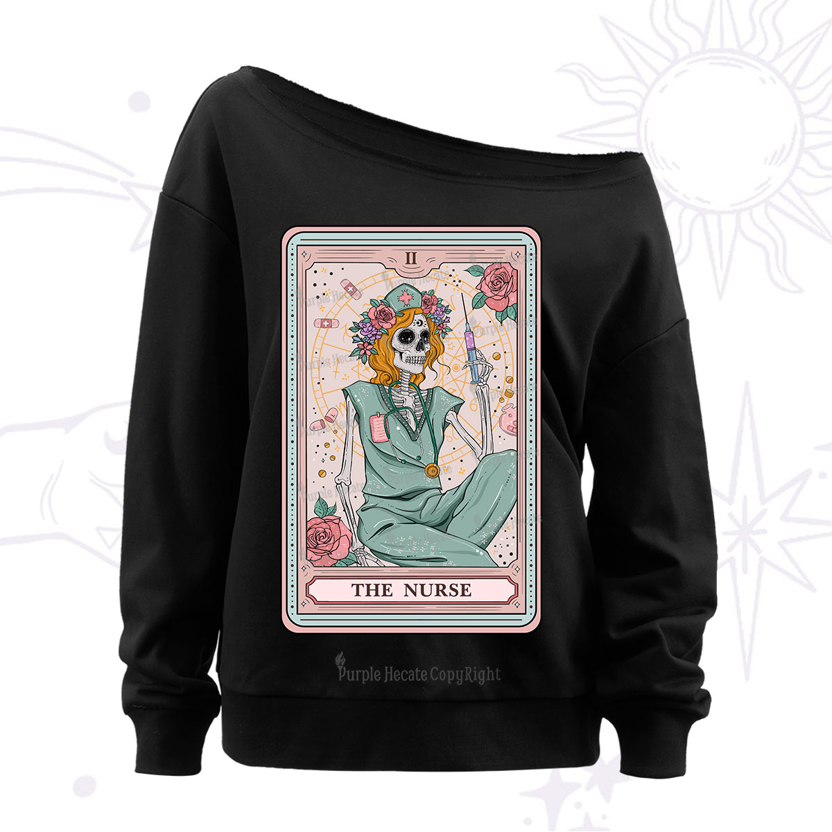 Purplehecate The Nurse Tarot Off The Shoulder Sweatshirt