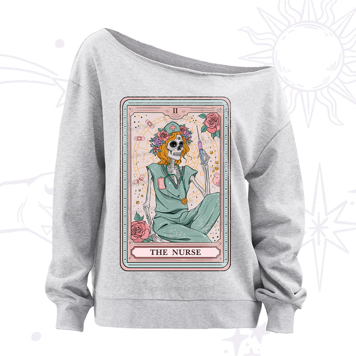 Purplehecate The Nurse Tarot Off The Shoulder Sweatshirt
