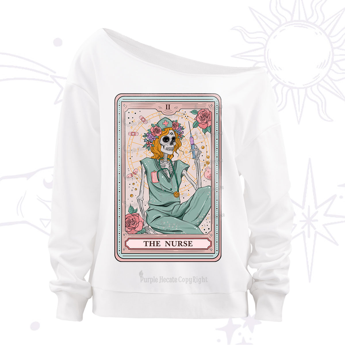 Purplehecate The Nurse Tarot Off The Shoulder Sweatshirt
