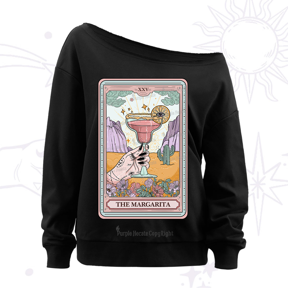 Purplehecate The Margarita Tarot Card Off The Shoulder Sweatshirt