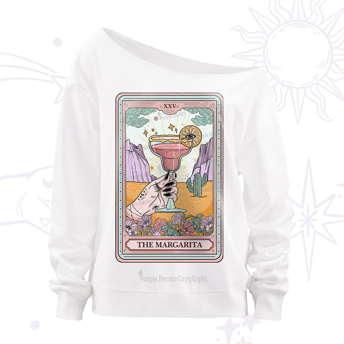 Purplehecate The Margarita Tarot Card Off The Shoulder Sweatshirt