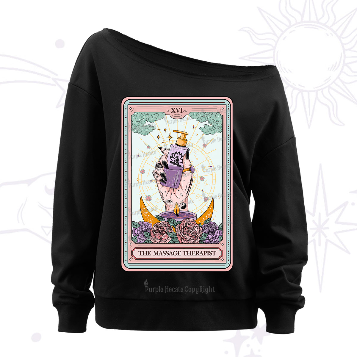 Purplehecate The Massage Therapist Tarot Card Off The Shoulder Sweatshirt