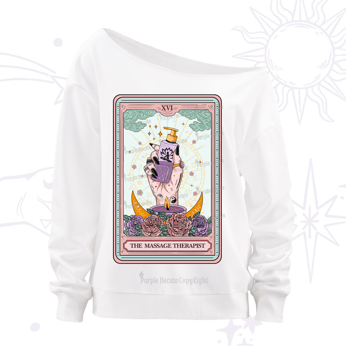 Purplehecate The Massage Therapist Tarot Card Off The Shoulder Sweatshirt