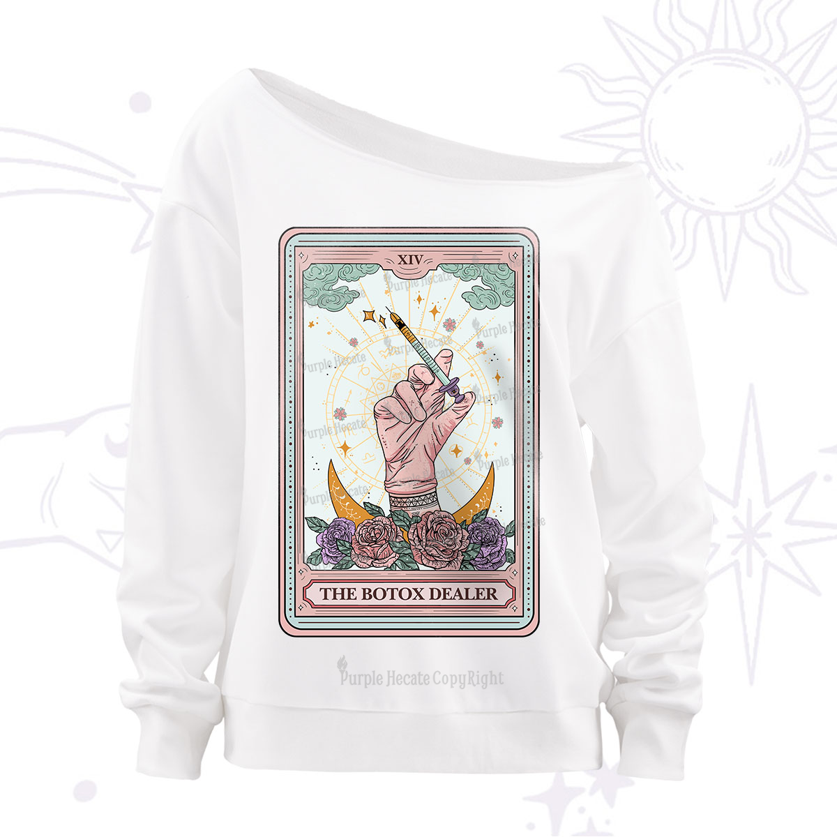 Purplehecate The Botox Dealer Tarot Card Off The Shoulder Sweatshirt