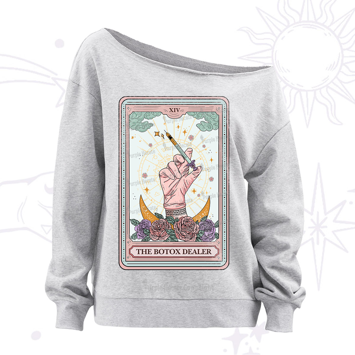Purplehecate The Botox Dealer Tarot Card Off The Shoulder Sweatshirt