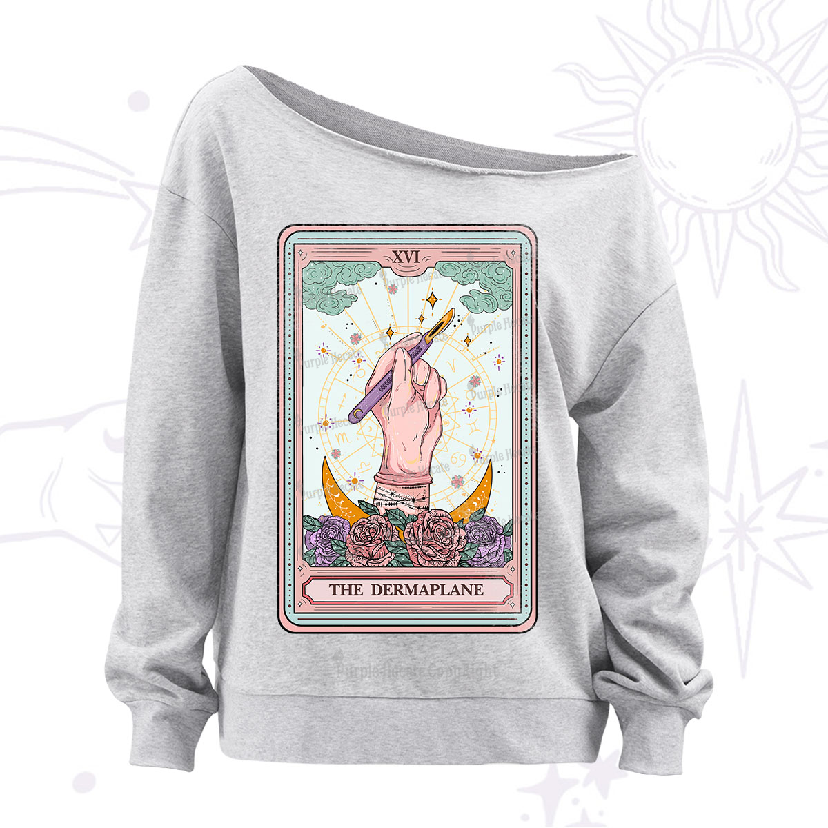 Purplehecate The Dermaplane Tarot Card Off The Shoulder Sweatshirt