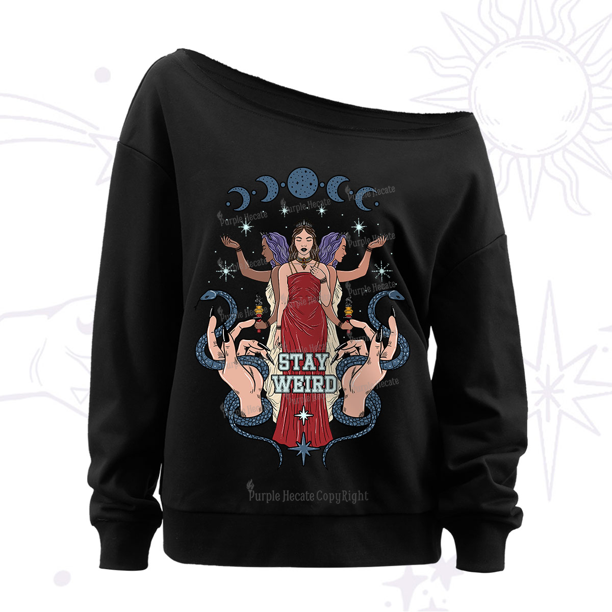 Purplehecate Stay Weird Goddess Off The Shoulder Sweatshirt