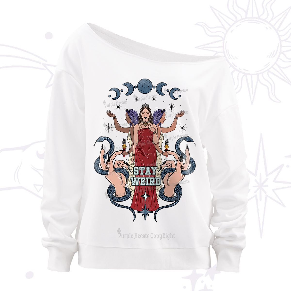 Purplehecate Stay Weird Goddess Off The Shoulder Sweatshirt