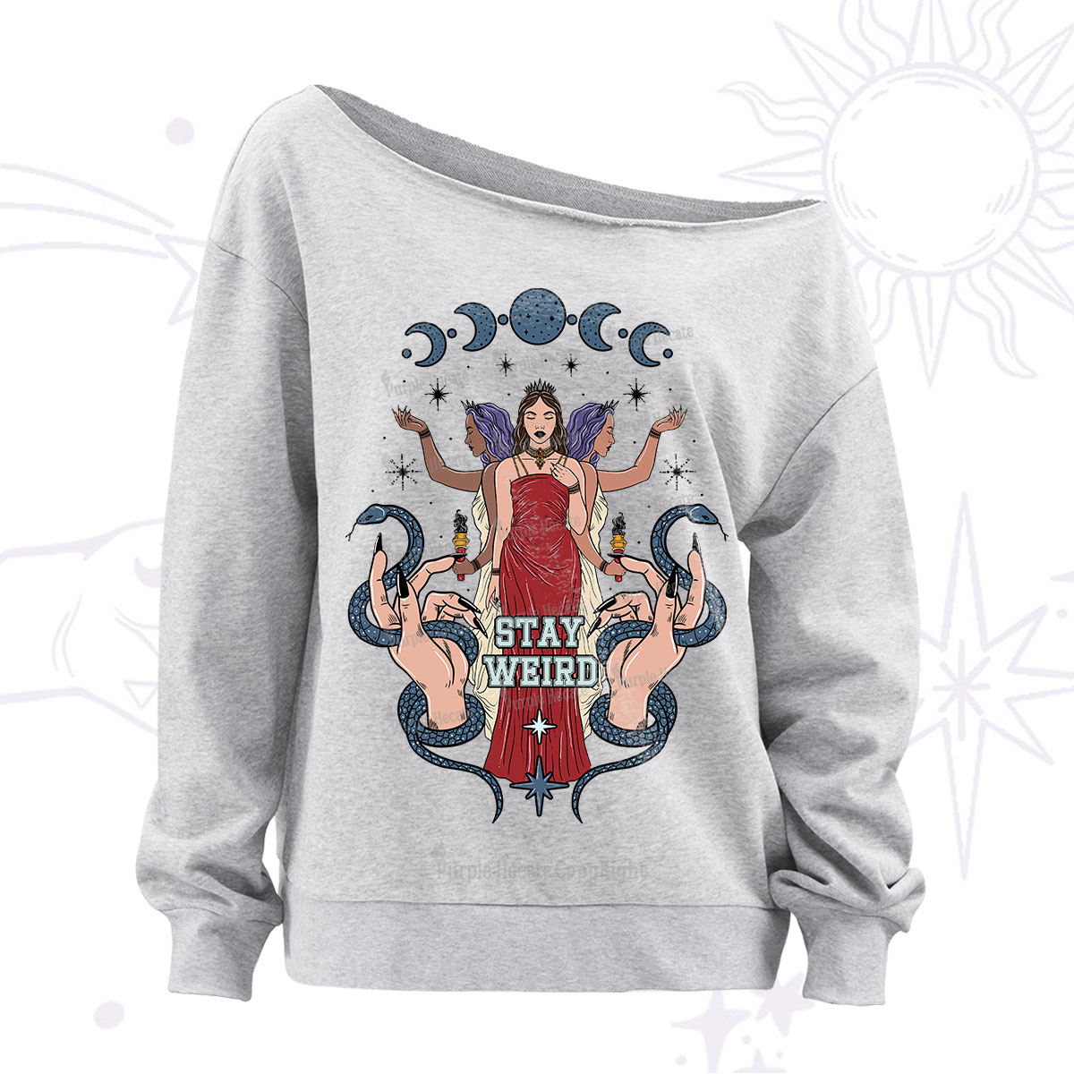 Purplehecate Stay Weird Goddess Off The Shoulder Sweatshirt