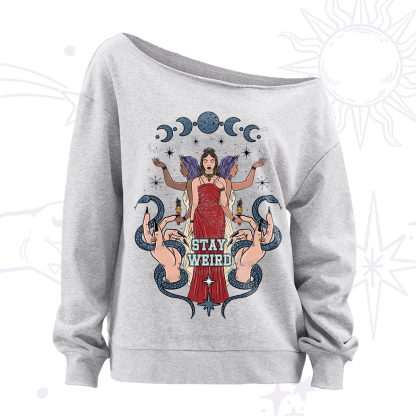 Purplehecate Stay Weird Goddess Off The Shoulder Sweatshirt