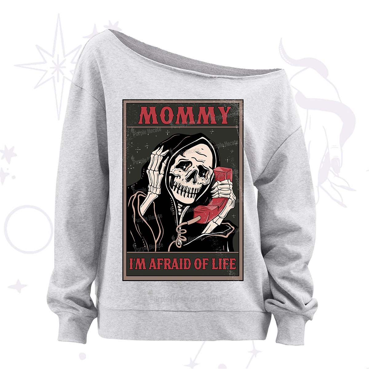 Purplehecate The Mommy I'm Afraid Of Life Oracle Card Off The Shoulder Sweatshirt