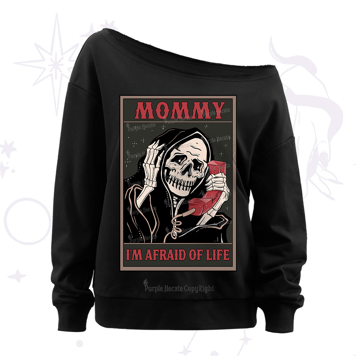 Purplehecate The Mommy I'm Afraid Of Life Oracle Card Off The Shoulder Sweatshirt