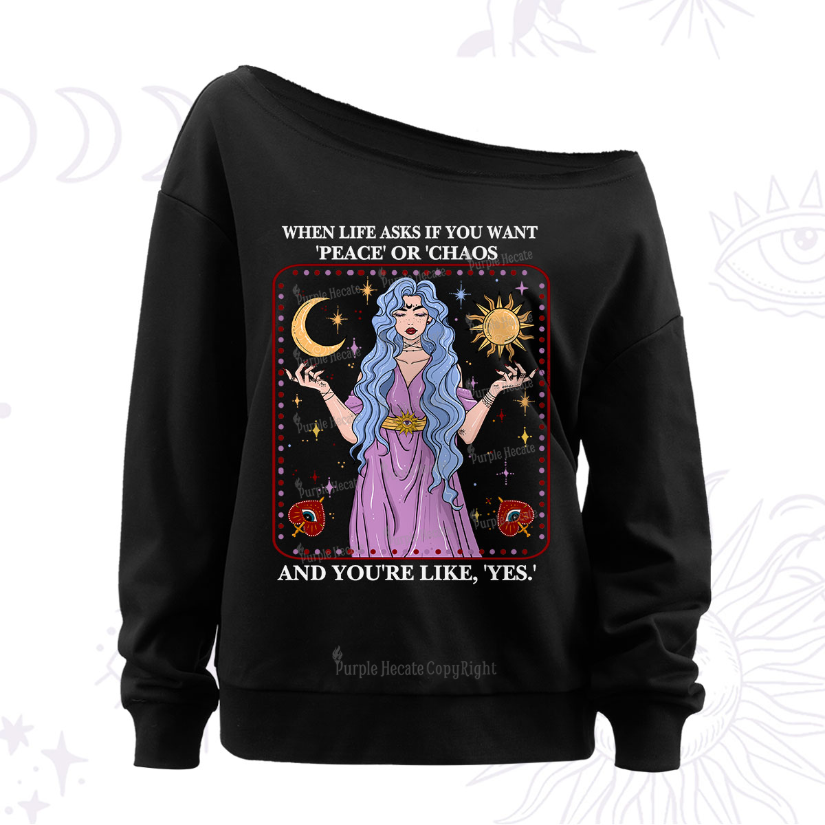 Purplehecate Peace Or Chaos Off The Shoulder Sweatshirt