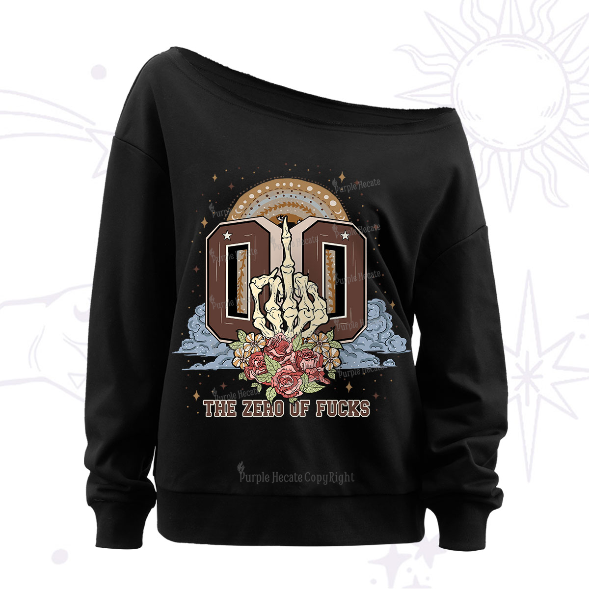 Purplehecate The Zero of Fucks No Apologies Off The Shoulder Sweatshirt