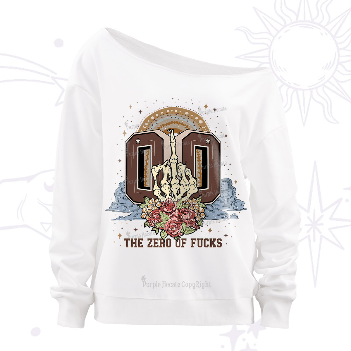 Purplehecate The Zero of Fucks No Apologies Off The Shoulder Sweatshirt