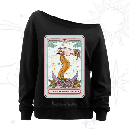 Purplehecate The Hair Extension Queen Tarot Off The Shoulder Sweatshirt