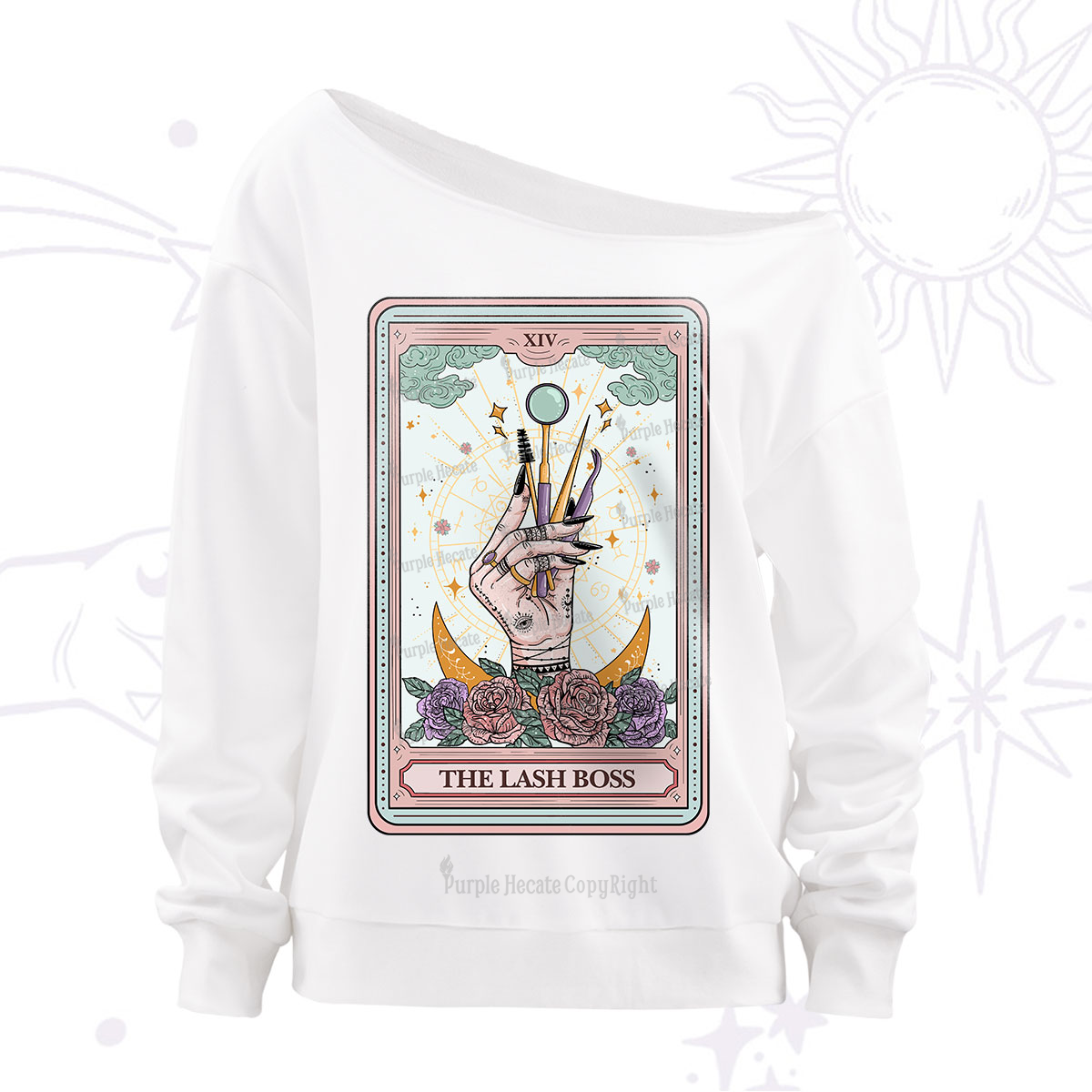 Purplehecate The Lash Boss Tarot Card Off The Shoulder Sweatshirt