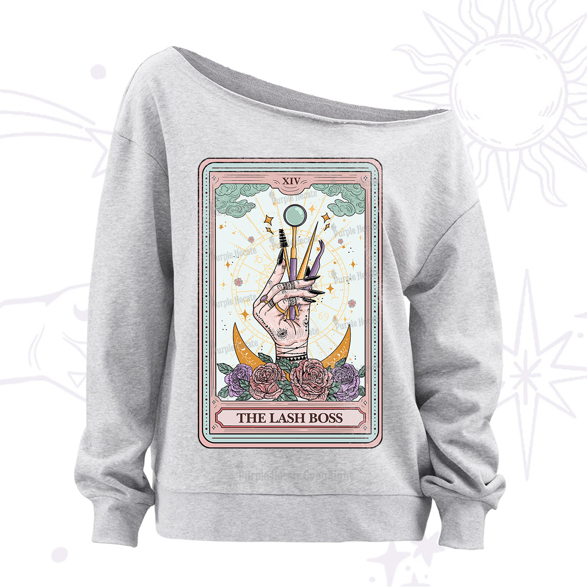 Purplehecate The Lash Boss Tarot Card Off The Shoulder Sweatshirt