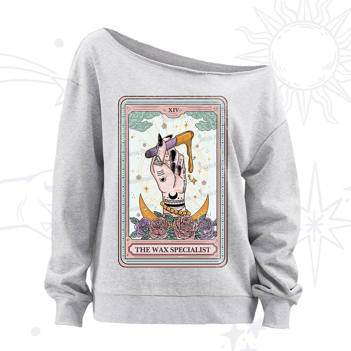 Purplehecate The Wax Specialist Tarot Card Off The Shoulder Sweatshirt