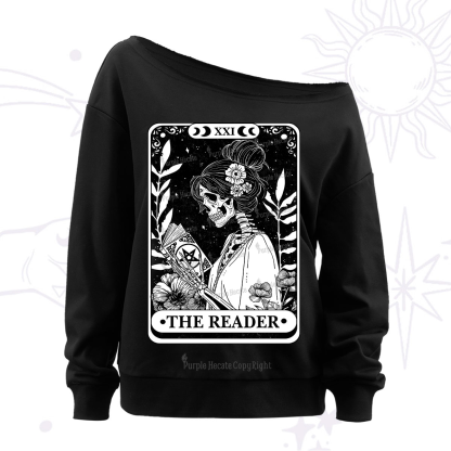 Purplehecate The Reader Skeleton Tarot Off The Shoulder Sweatshirt