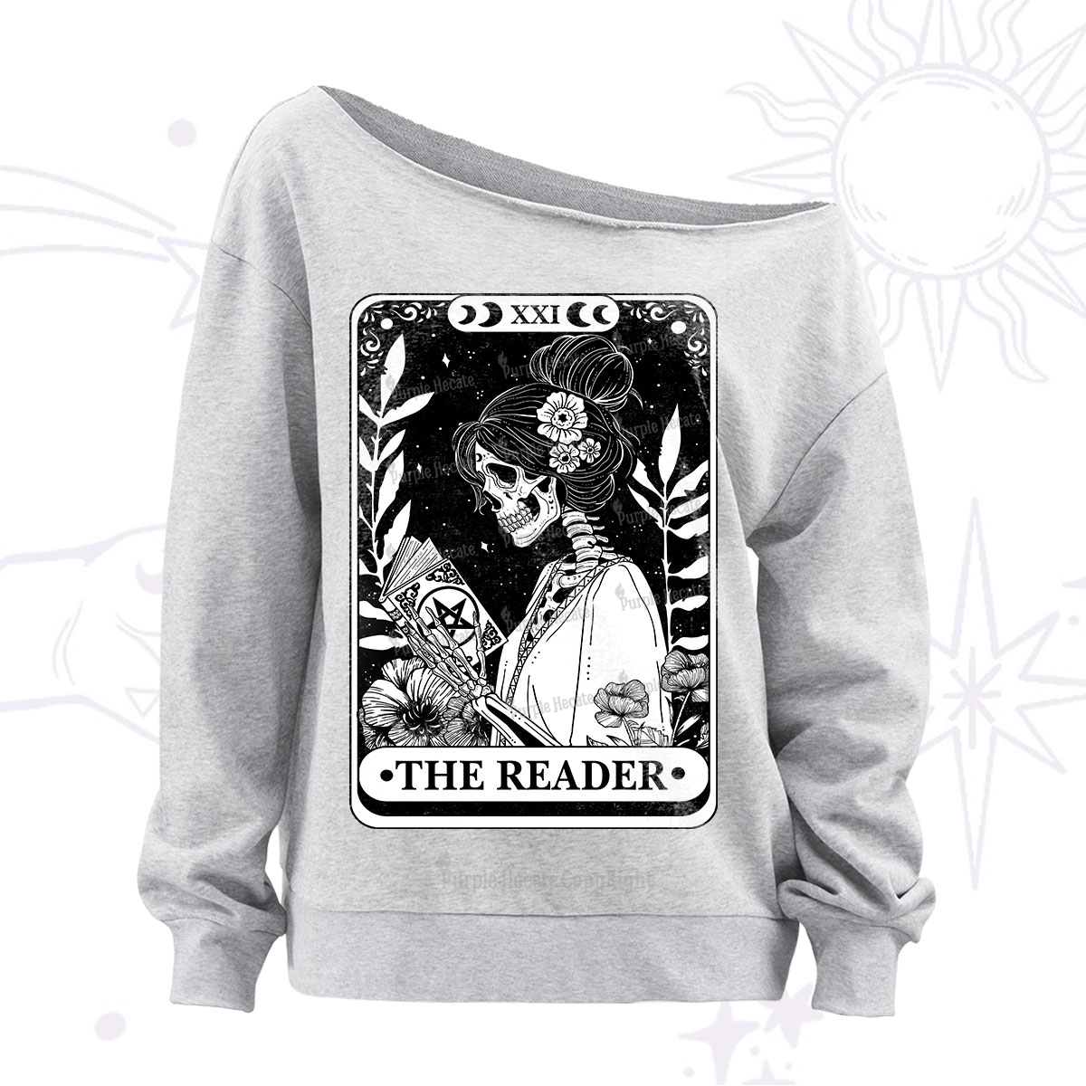 Purplehecate The Reader Skeleton Tarot Off The Shoulder Sweatshirt