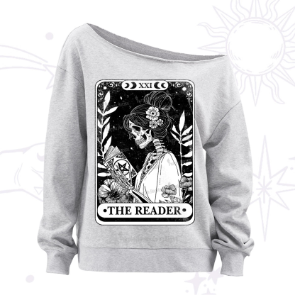 Purplehecate The Reader Skeleton Tarot Off The Shoulder Sweatshirt