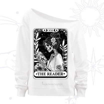 Purplehecate The Reader Skeleton Tarot Off The Shoulder Sweatshirt