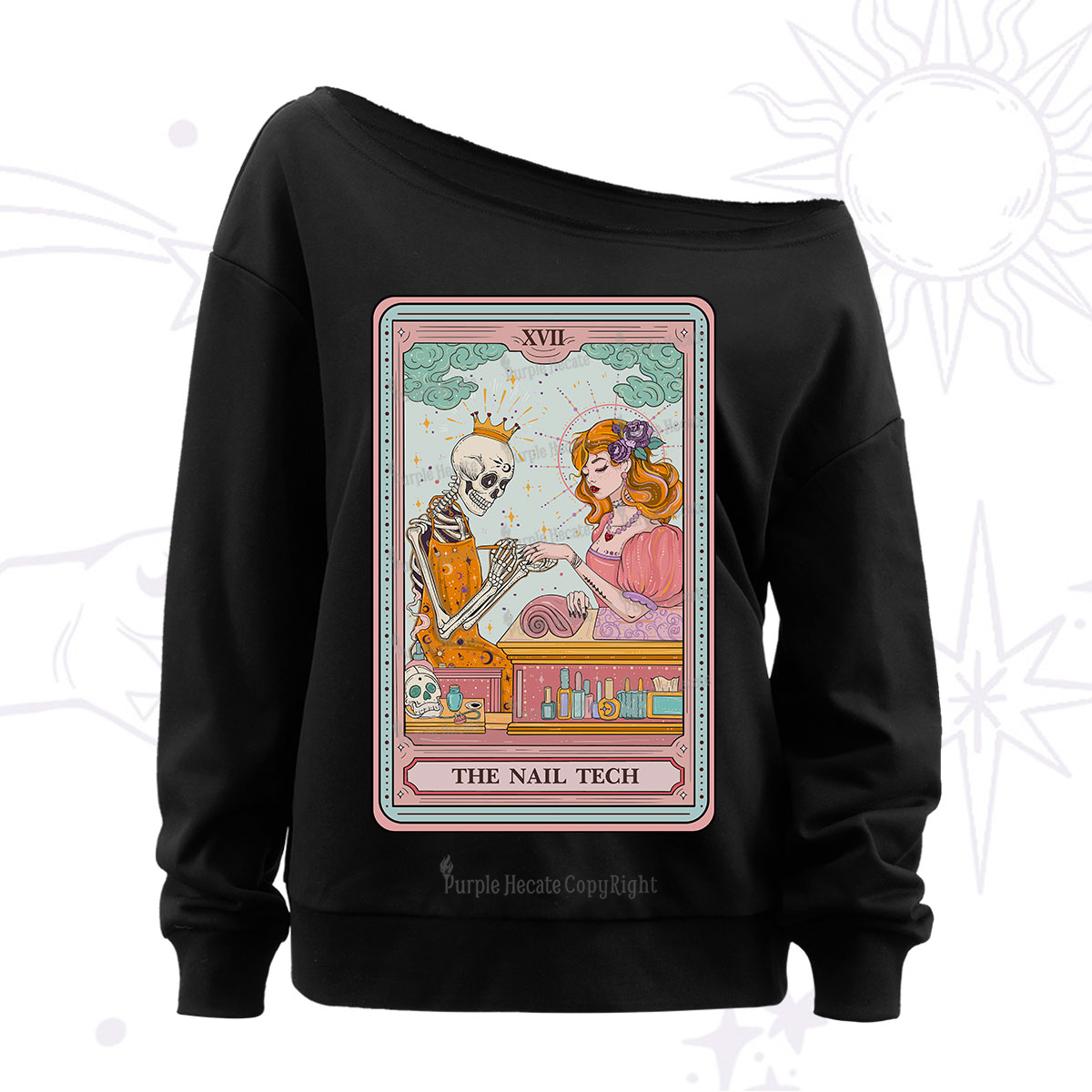 Purplehecate The Nail Tech Life Tarot Off The Shoulder Sweatshirt