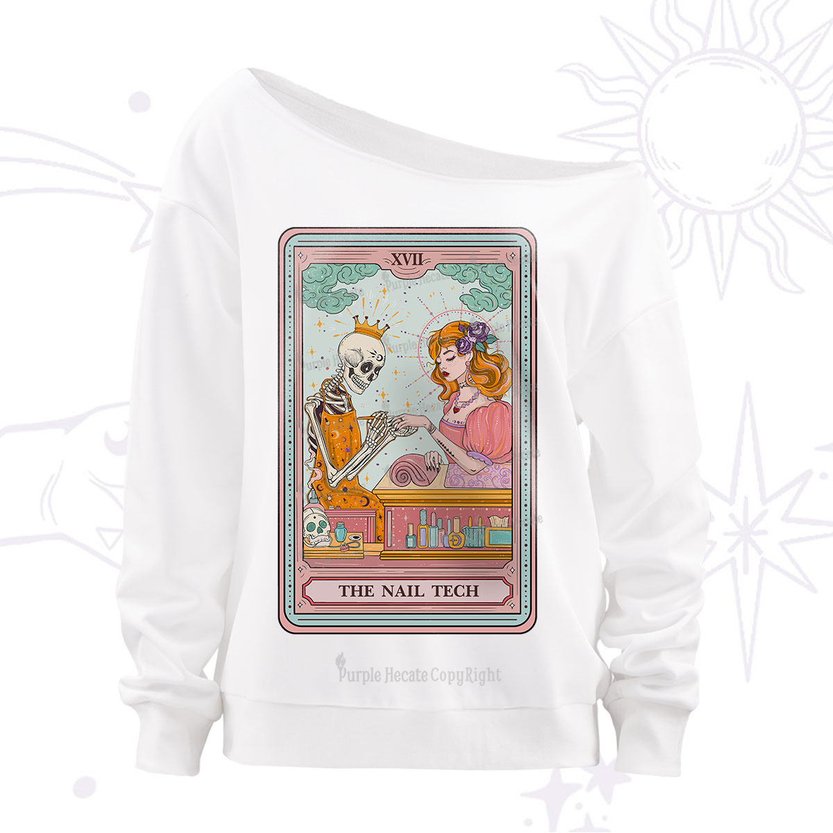 Purplehecate The Nail Tech Life Tarot Off The Shoulder Sweatshirt