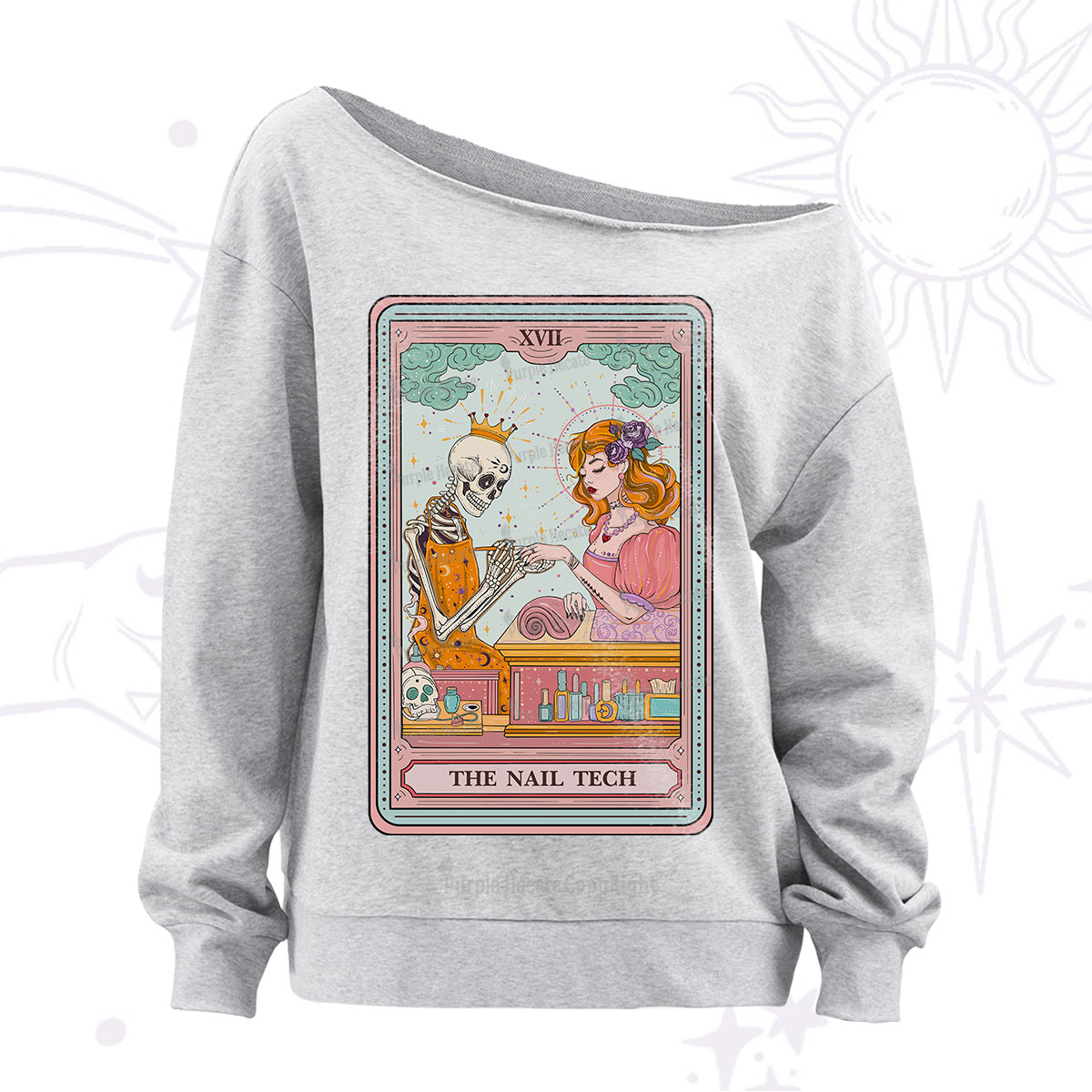 Purplehecate The Nail Tech Life Tarot Off The Shoulder Sweatshirt