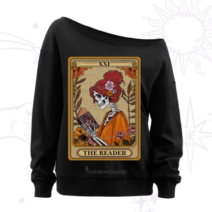 Purplehecate The Reader Tarot Card Skeleton Off The Shoulder Sweatshirt