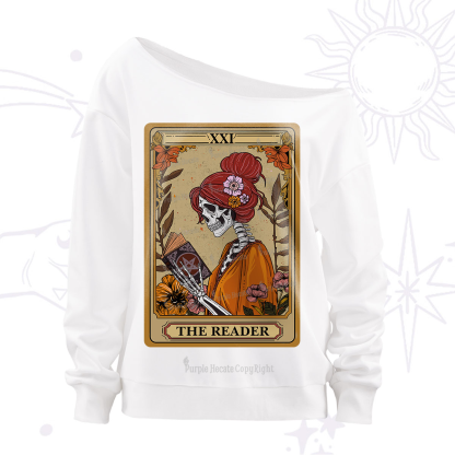 Purplehecate The Reader Tarot Card Skeleton Off The Shoulder Sweatshirt