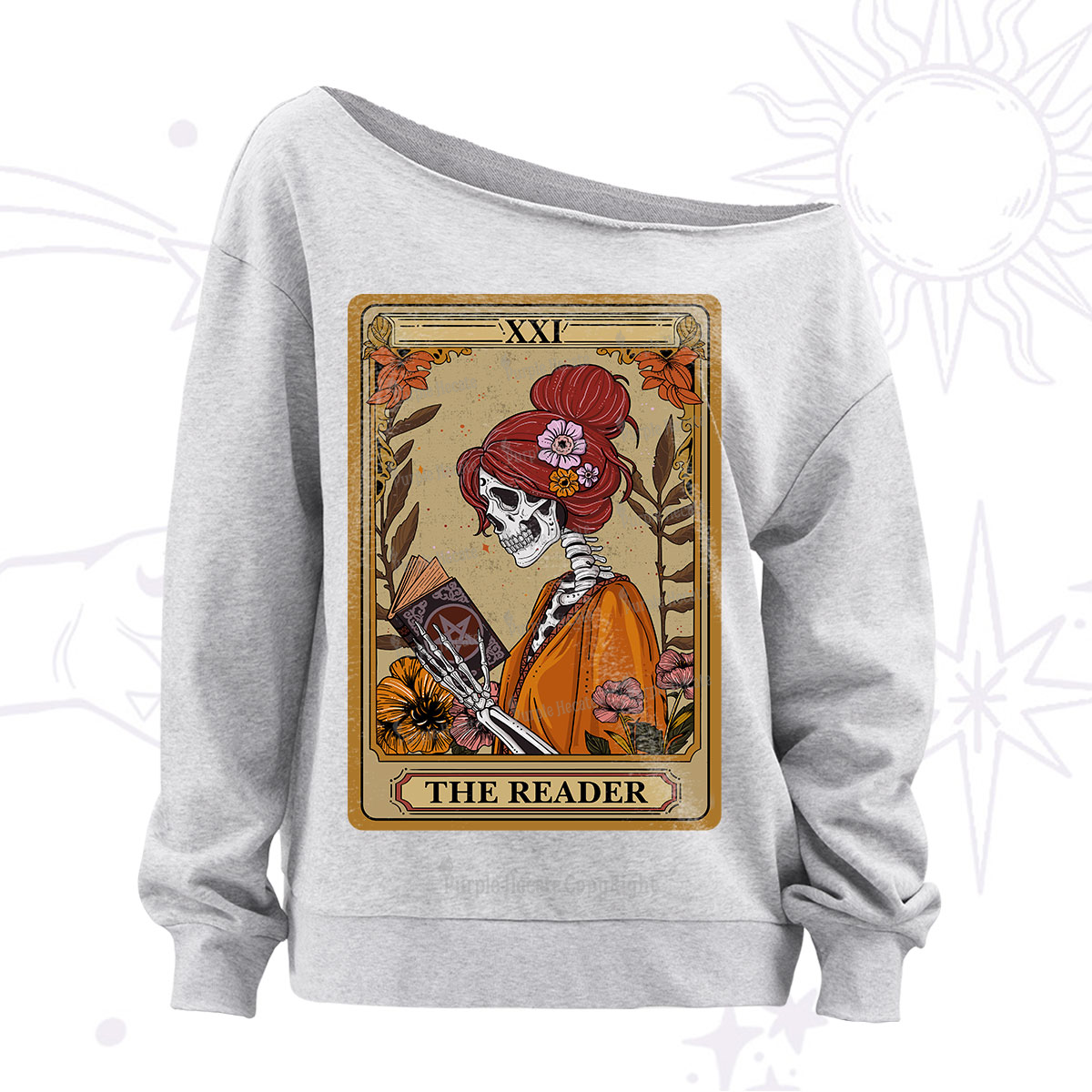 Purplehecate The Reader Tarot Card Skeleton Off The Shoulder Sweatshirt