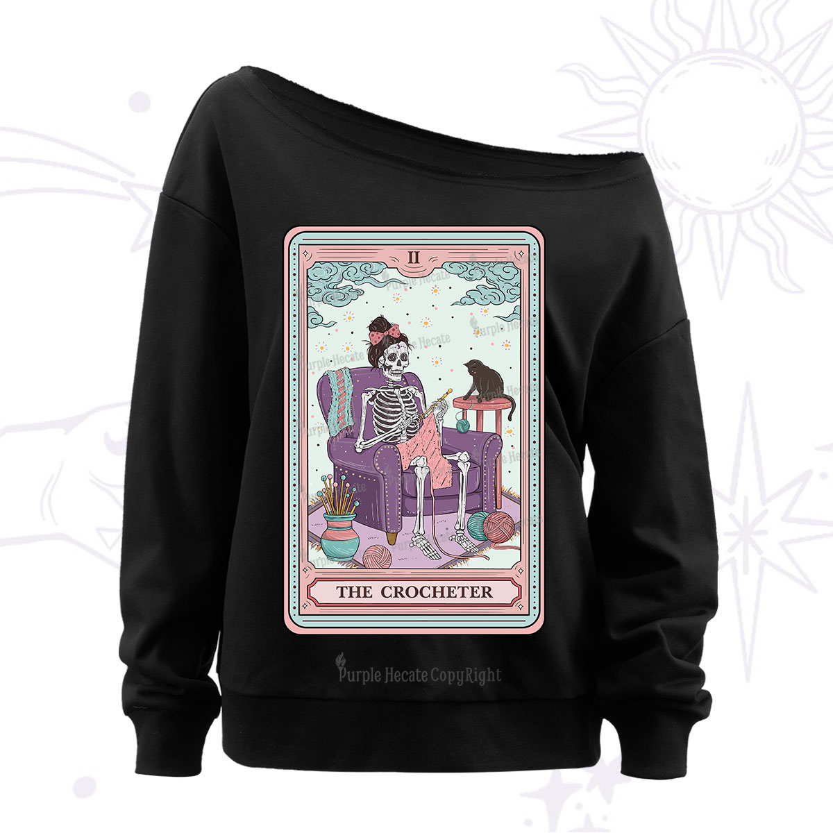 Purplehecate The Crocheter Tarot Off The Shoulder Sweatshirt