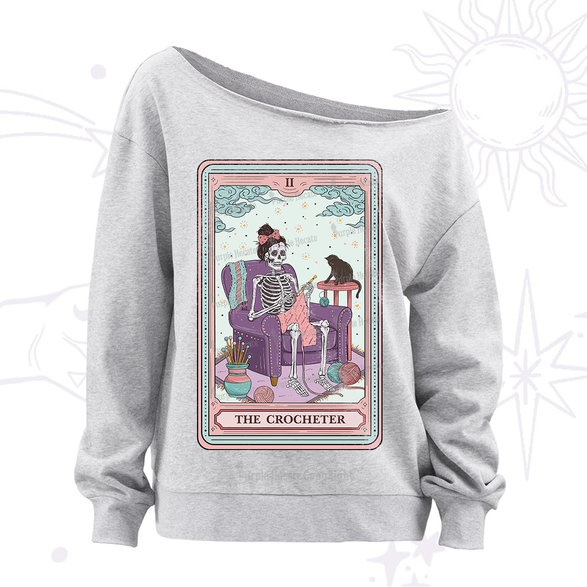Purplehecate The Crocheter Tarot Off The Shoulder Sweatshirt