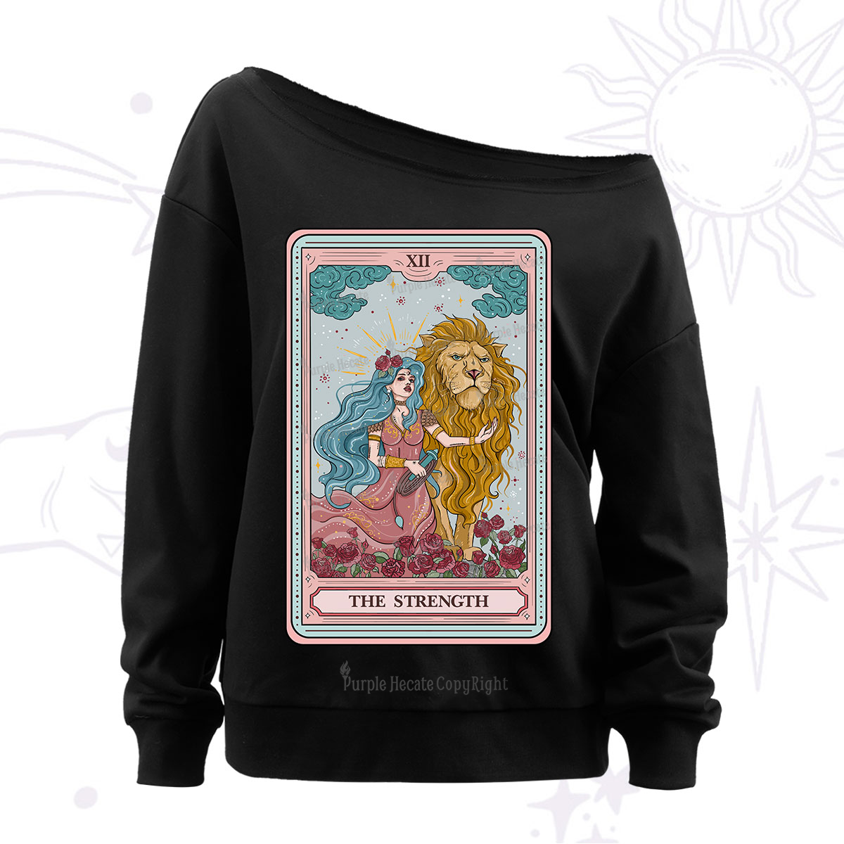 Purplehecate The Strength Tarot Off The Shoulder Sweatshirt