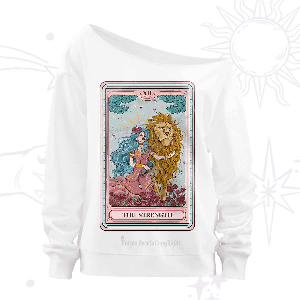 Purplehecate The Strength Tarot Off The Shoulder Sweatshirt