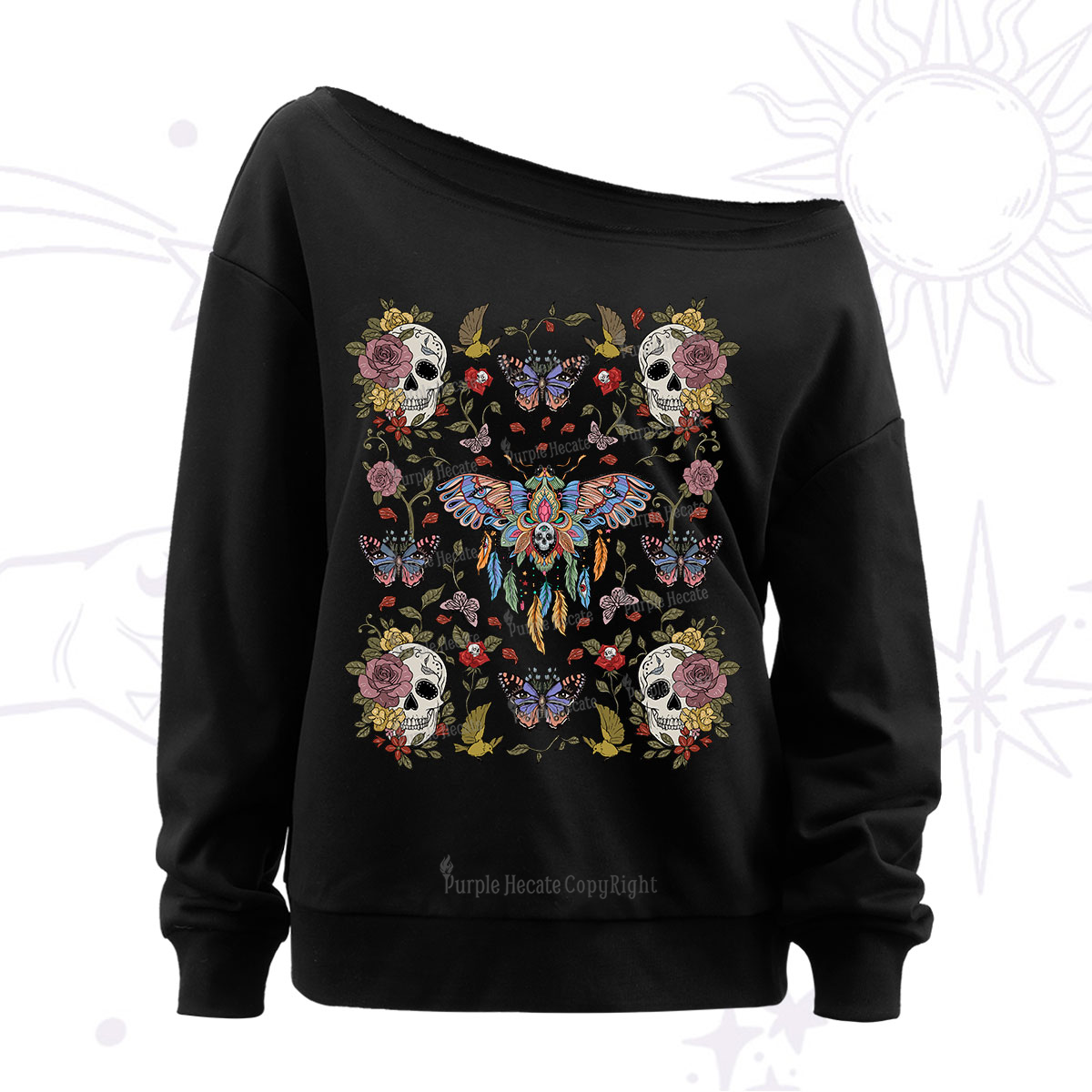 Purplehecate Deaths Head Moth Off The Shoulder Sweatshirt