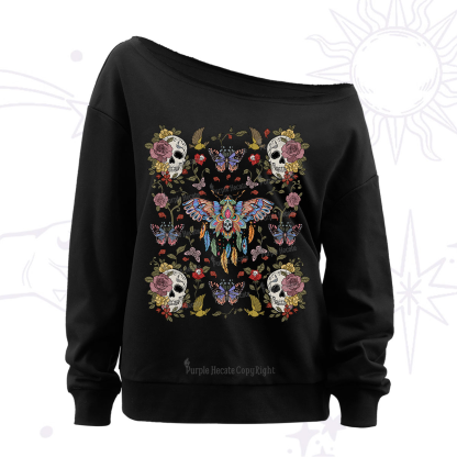 Purplehecate Deaths Head Moth Off The Shoulder Sweatshirt
