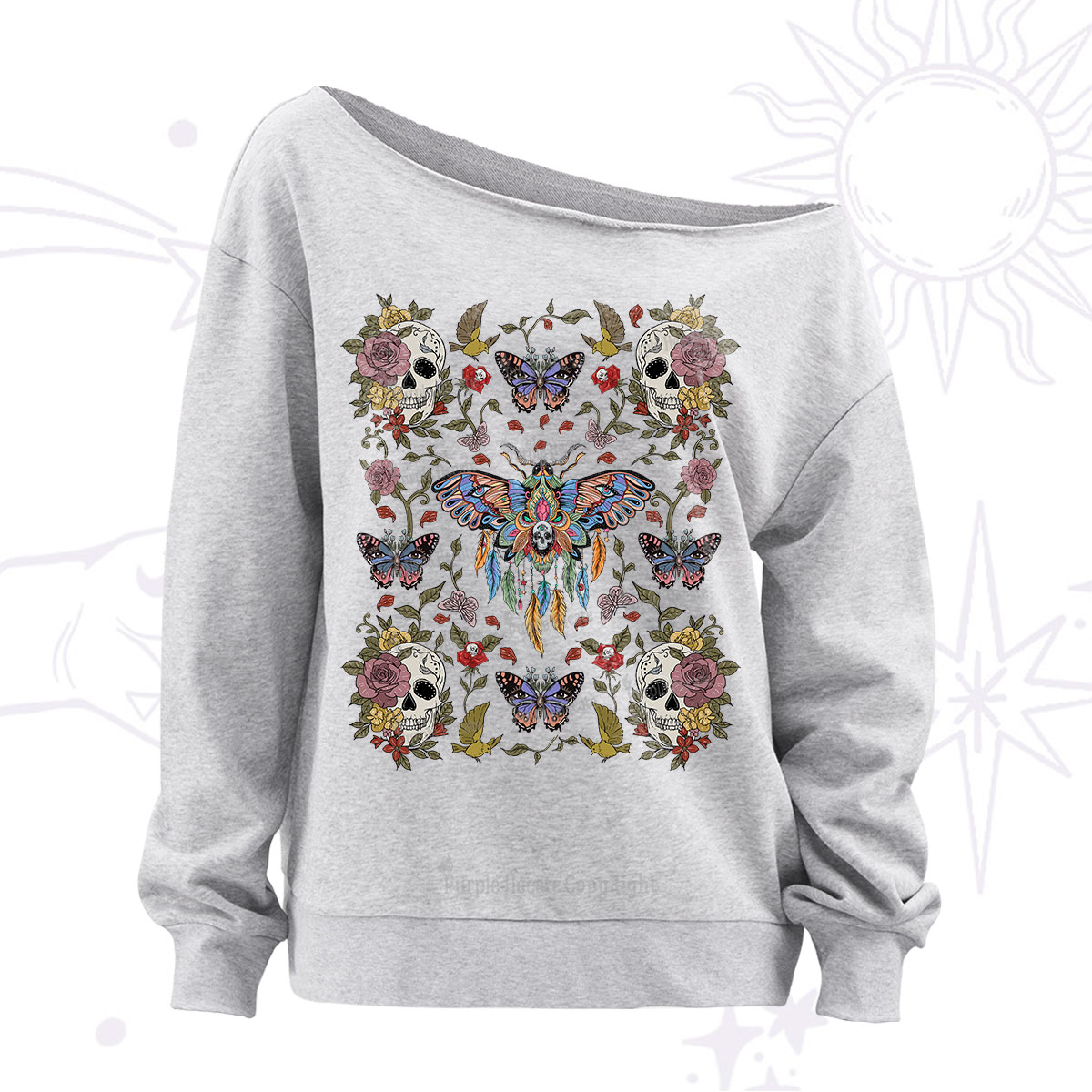 Purplehecate Deaths Head Moth Off The Shoulder Sweatshirt