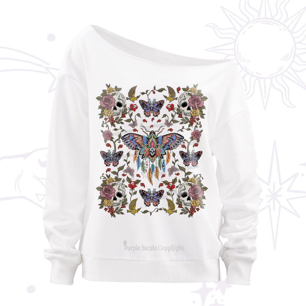 Purplehecate Deaths Head Moth Off The Shoulder Sweatshirt