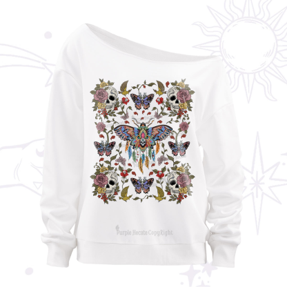 Purplehecate Deaths Head Moth Off The Shoulder Sweatshirt