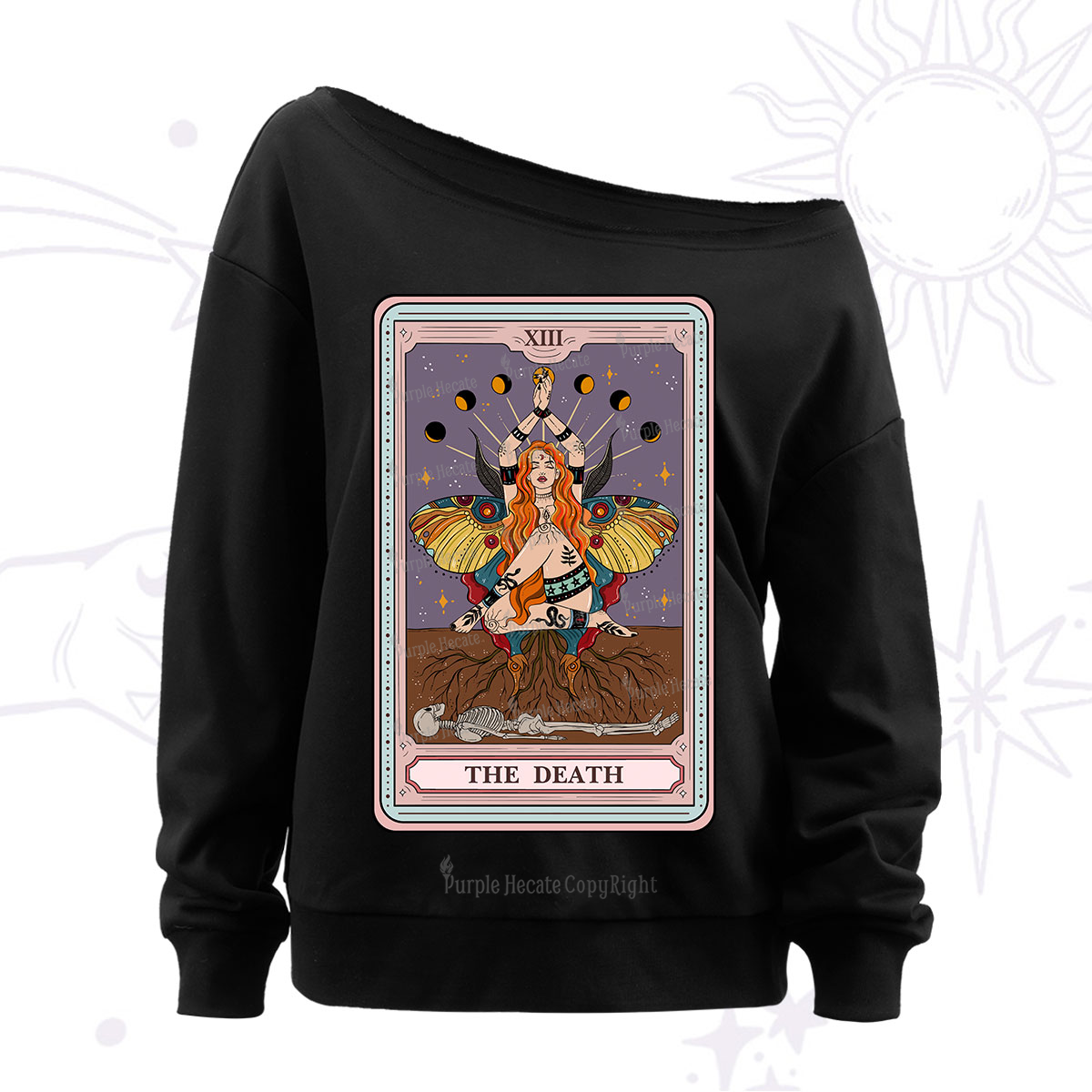 Purplehecate The Mothwomen Tarot Card Off The Shoulder Sweatshirt