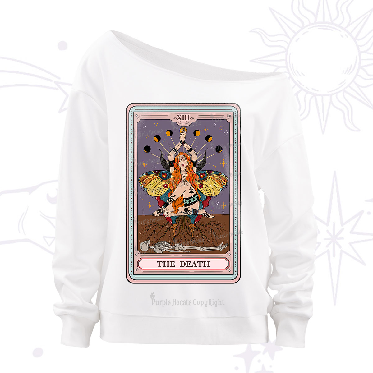 Purplehecate The Mothwomen Tarot Card Off The Shoulder Sweatshirt