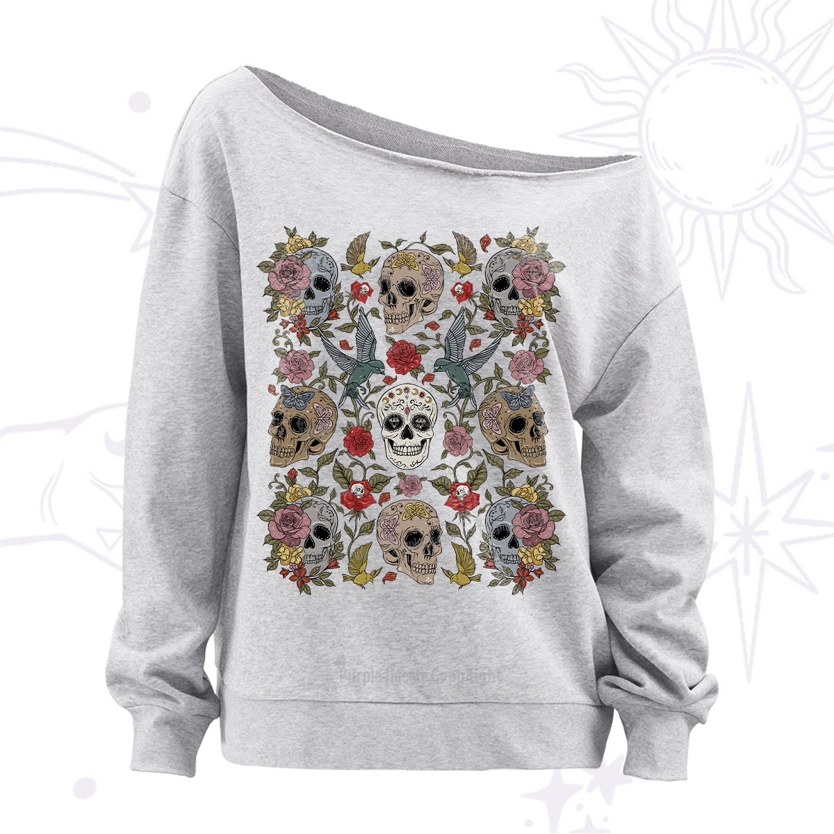 Purplehecate Skull Floral Off The Shoulder Sweatshirt