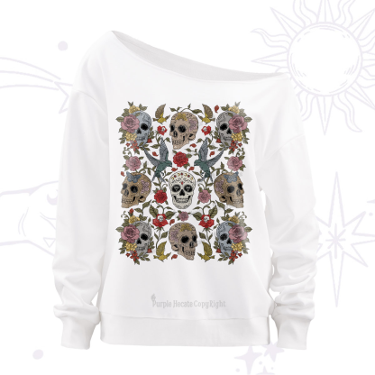 Purplehecate Skull Floral Off The Shoulder Sweatshirt