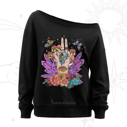 Purplehecate Crystal Witchy Hand Off The Shoulder Sweatshirt